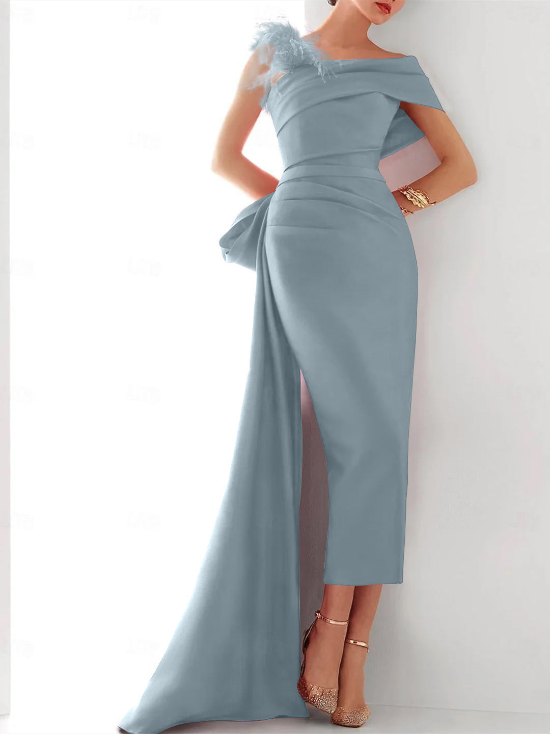 A-Line/Princess One-Shoulder 3/4 Length Sleeves Floor-Length Mother Of The Bride Dresses BabaMila