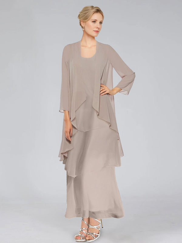 Sheath/Column Tiered Scoop Sleeveless Ankle-Length Mother Of The Bride Dresses With Jacket & Ruffles BabaMila