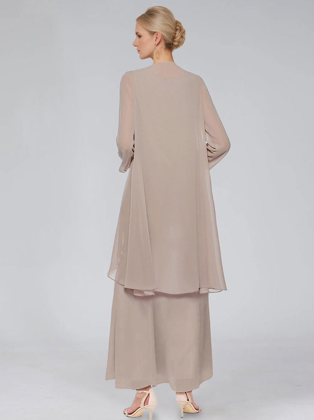 Sheath/Column Tiered Scoop Sleeveless Ankle-Length Mother Of The Bride Dresses With Jacket & Ruffles BabaMila