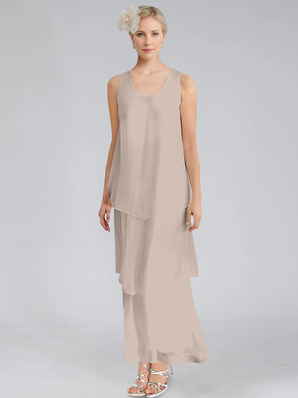 Sheath/Column Tiered Scoop Sleeveless Ankle-Length Mother Of The Bride Dresses With Jacket & Ruffles BabaMila