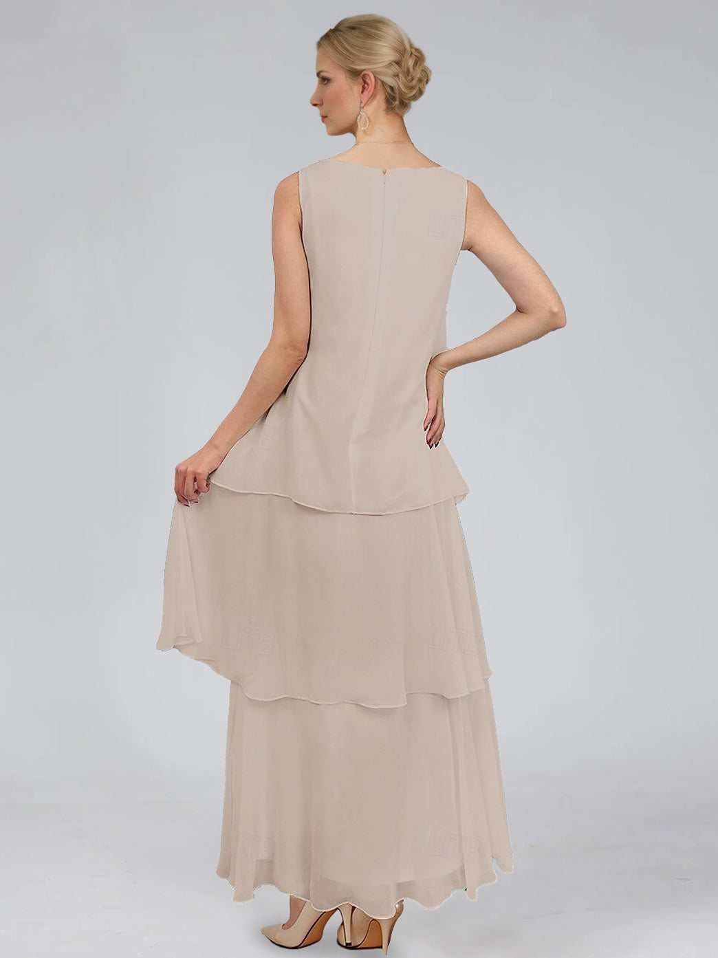 Sheath/Column Tiered Scoop Sleeveless Ankle-Length Mother Of The Bride Dresses With Jacket & Ruffles BabaMila