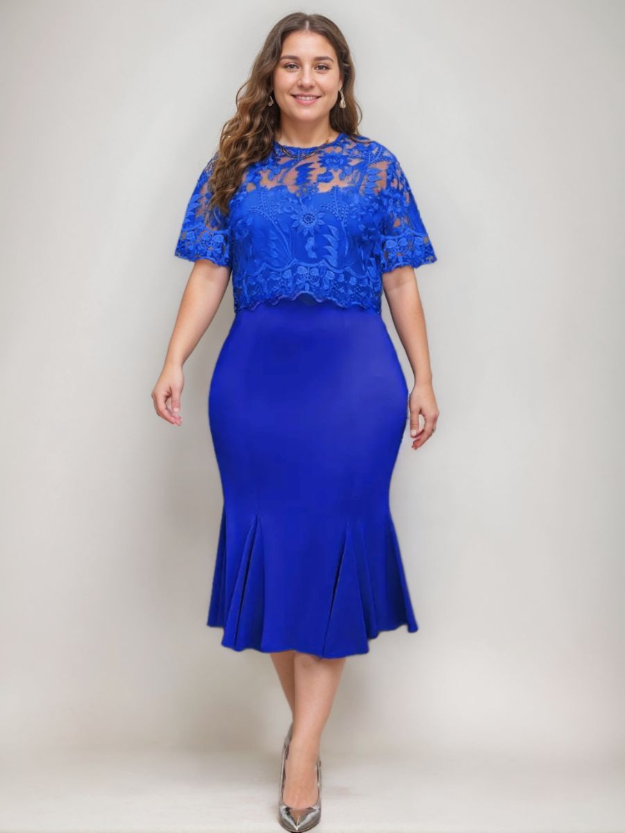 Trumpet/Mermaid Scoop Half Sleeves Tea-Length Plus Size Mother Of The Bride Dresses With Appliques BabaMila