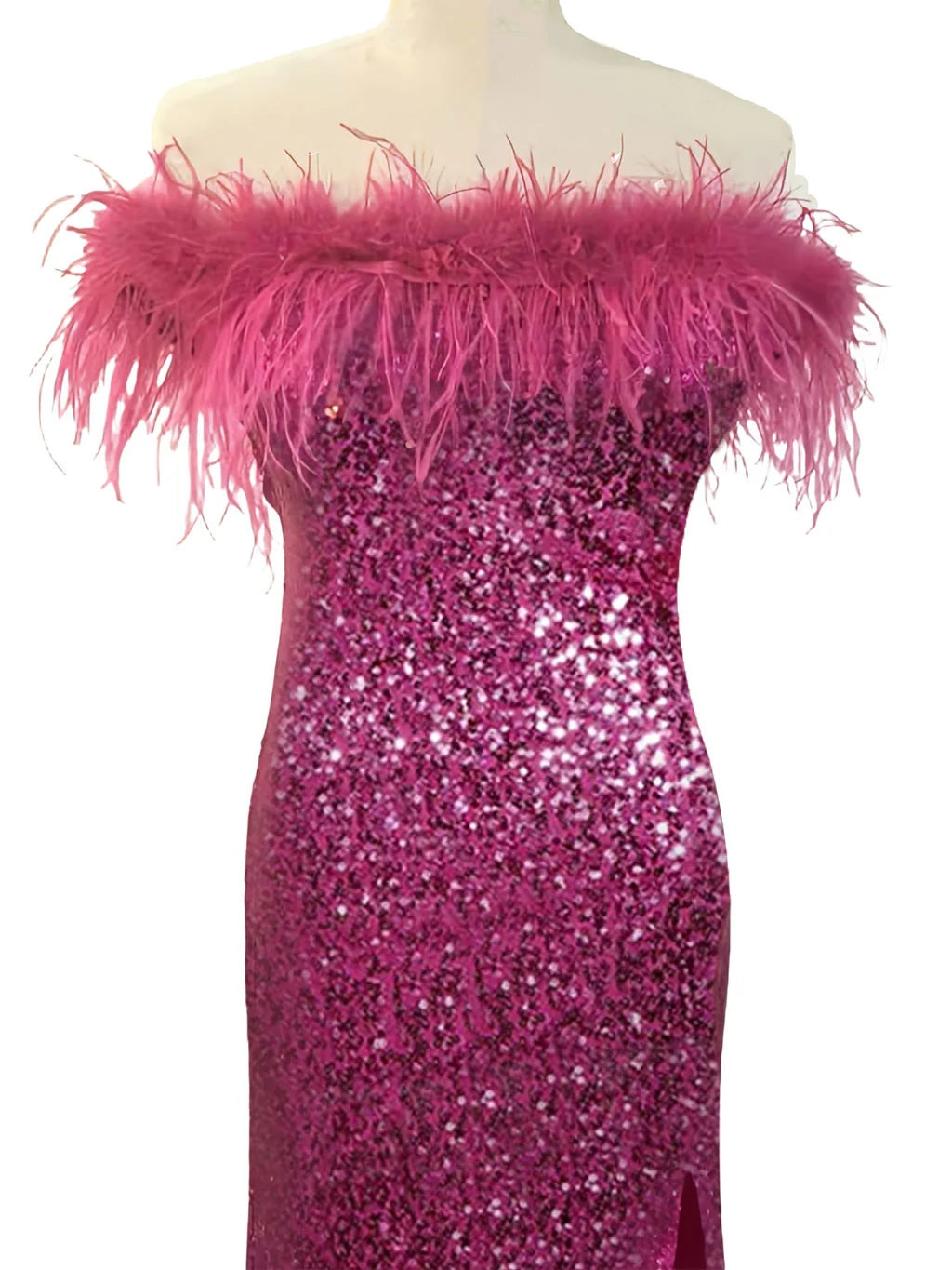 Sheath/Column Off-the-shoulder Sleeveless Floor Length Sequined Evening Dresses with Feather BabaMila