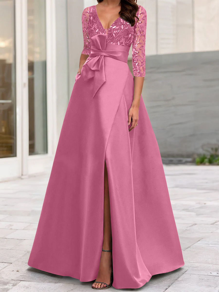 A-Line/Princess One-Shoulder 3/4 Length Sleeves Floor-Length Mother Of The Bride Dresses BabaMila