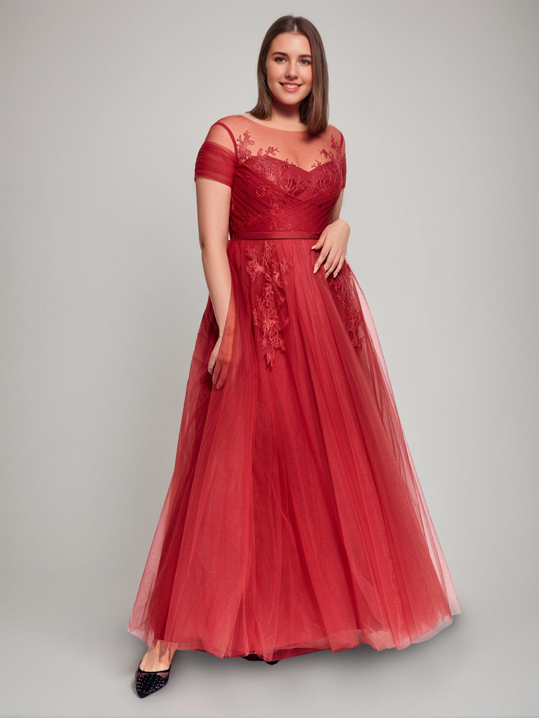 A-Line/Princess Sheer Neck Plus Size Floor-Length Mother Of The Bride Dresses With Appliques BabaMila