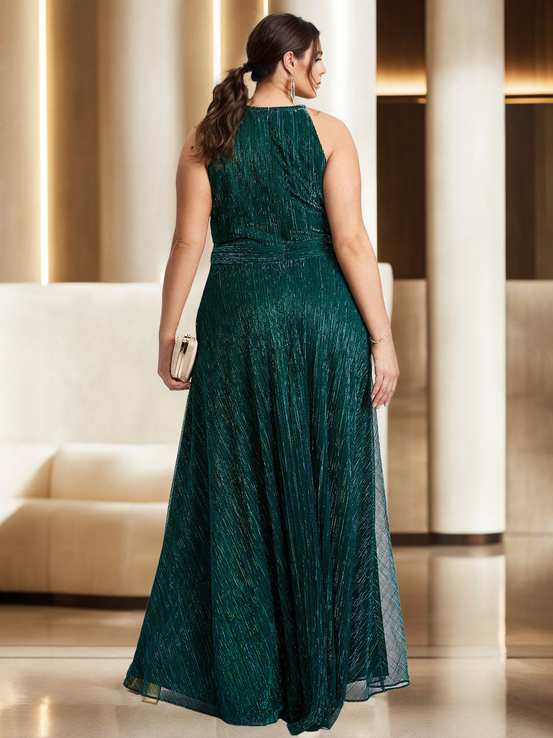 A-Line/Princess Halter Sleeveless Floor-Length Plus Size Mother Of The Bride Dresses With Split Side BabaMila