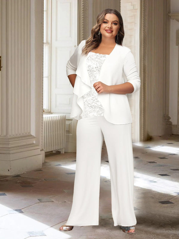 Chiffon Long Sleeves Plus Size Mother Of The Bride Pantsuits With Jacket BabaMila