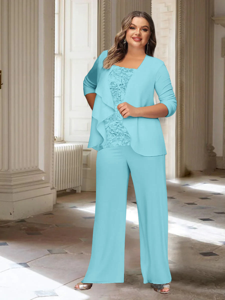 Chiffon Long Sleeves Plus Size Mother Of The Bride Pantsuits With Jacket BabaMila