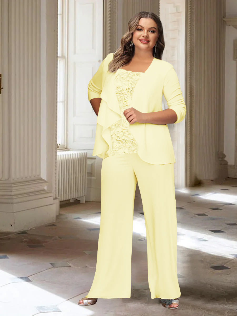 Chiffon Long Sleeves Plus Size Mother Of The Bride Pantsuits With Jacket BabaMila