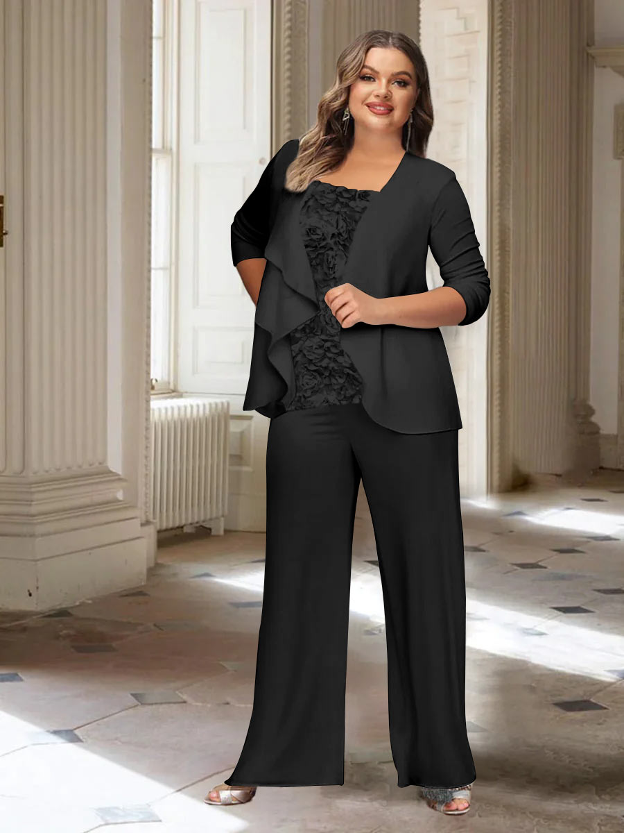 Chiffon Long Sleeves Plus Size Mother Of The Bride Pantsuits With Jacket BabaMila
