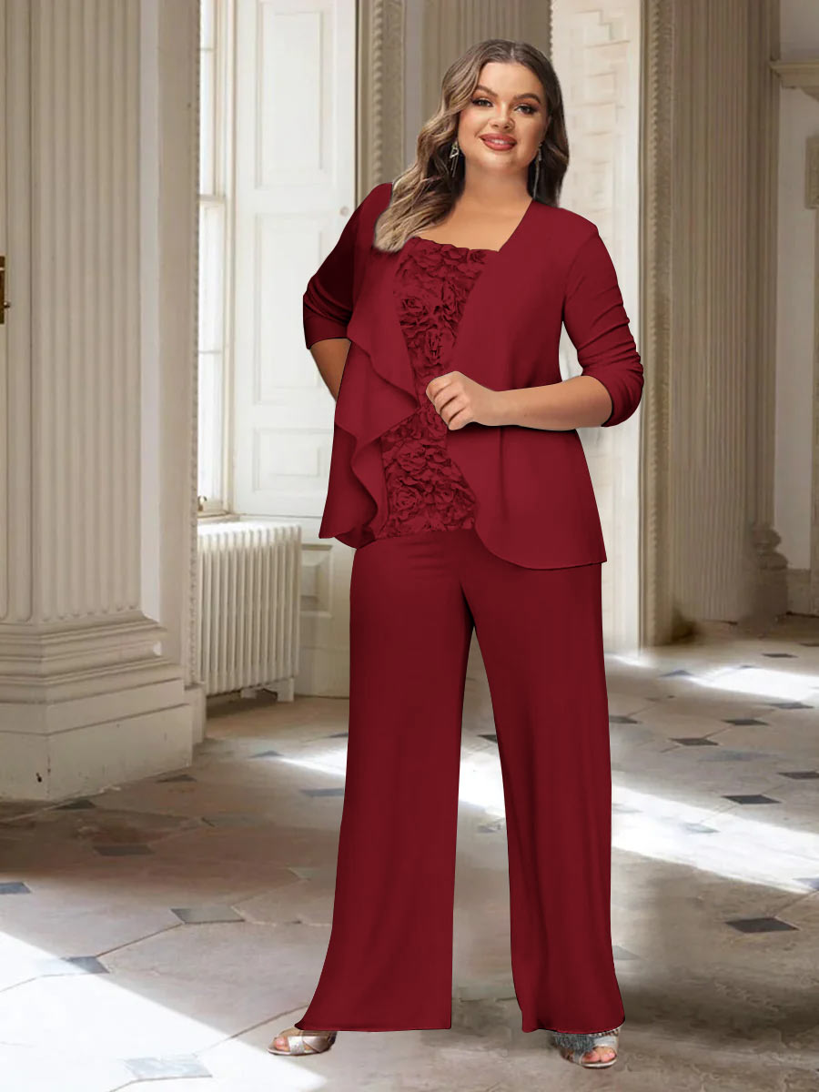 Chiffon Long Sleeves Plus Size Mother Of The Bride Pantsuits With Jacket BabaMila