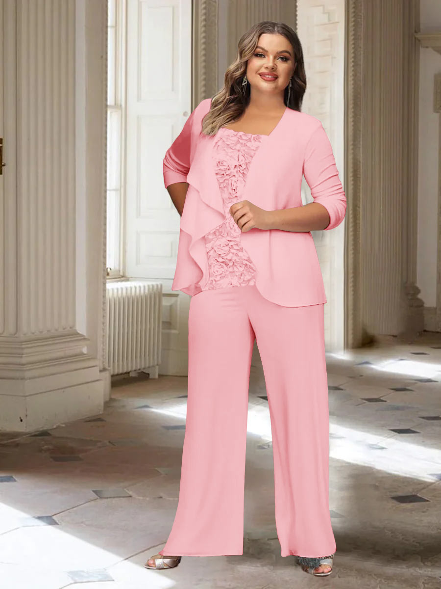 Chiffon Long Sleeves Plus Size Mother Of The Bride Pantsuits With Jacket BabaMila