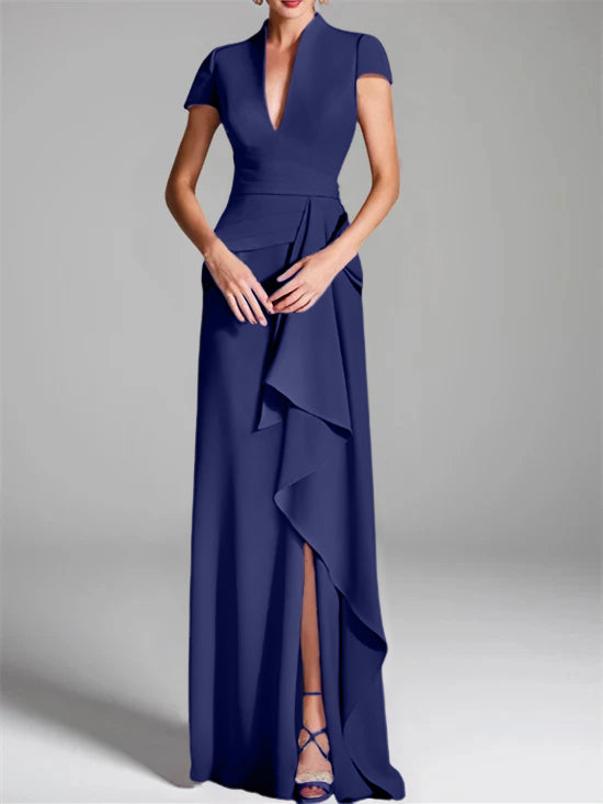 A-Line/Princess One-Shoulder 3/4 Length Sleeves Floor-Length Mother Of The Bride Dresses BabaMila