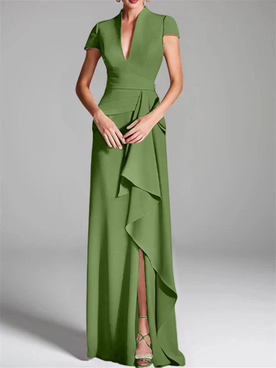 A-Line/Princess One-Shoulder 3/4 Length Sleeves Floor-Length Mother Of The Bride Dresses BabaMila