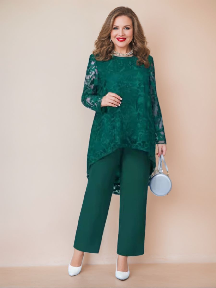 Chiffon Scoop Two Piece Plus Size Mother Of The Bride Pantsuits With Appliques BabaMila