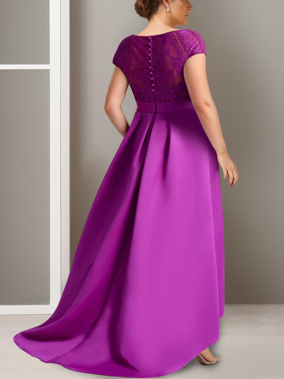A-Line/Princess Scoop Short Sleeves Asymmetrical Plus Size Mother Of The Bride Dresses With Appliques BabaMila