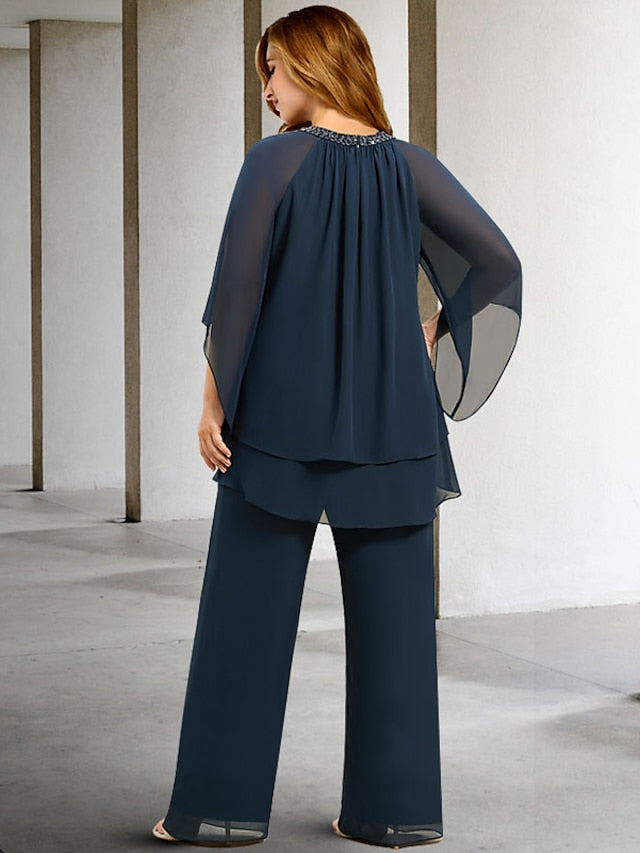 Chiffon Jewel Neck Mother Of The Bride Pantsuits BabaMila