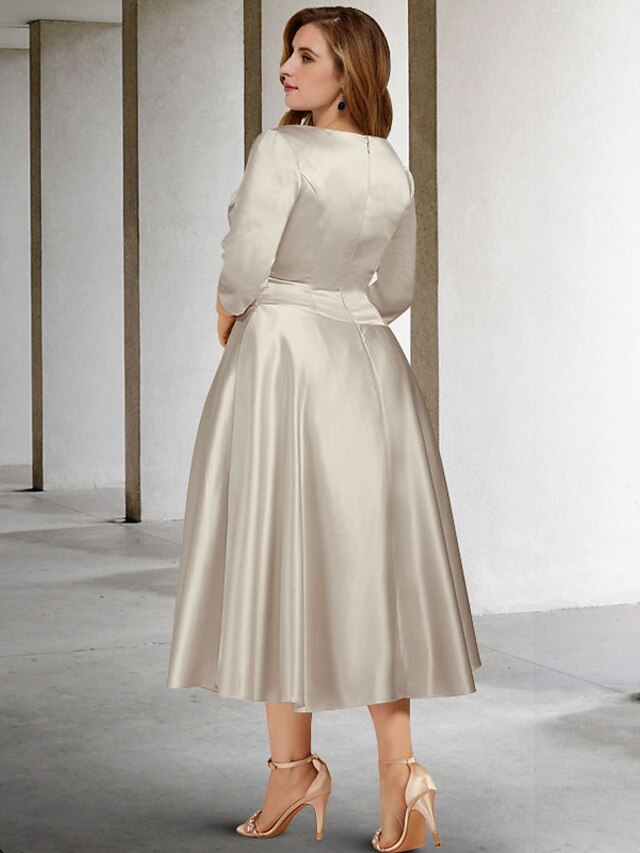 A-Line/Princess V-Neck Tea-Length Mother Of The Bride Dresses BabaMila