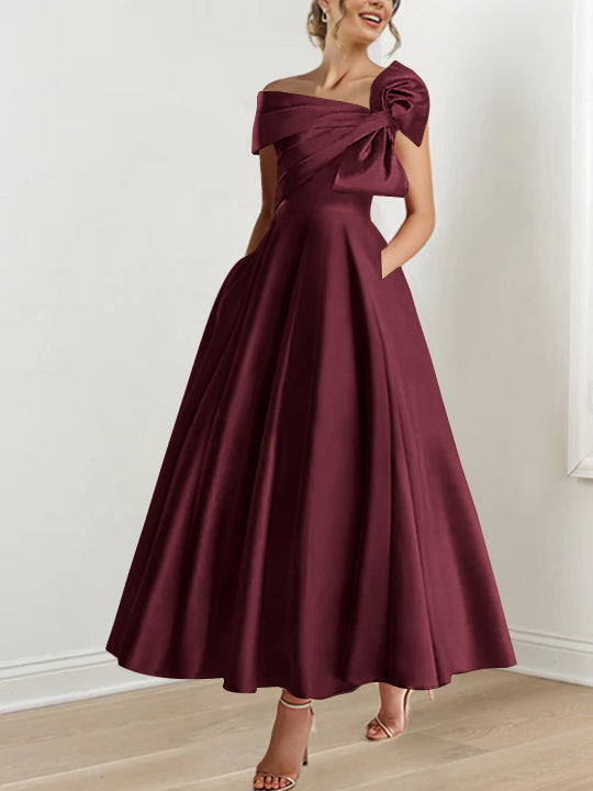 A-Line/Princess One-Shoulder 3/4 Length Sleeves Floor-Length Mother Of The Bride Dresses BabaMila