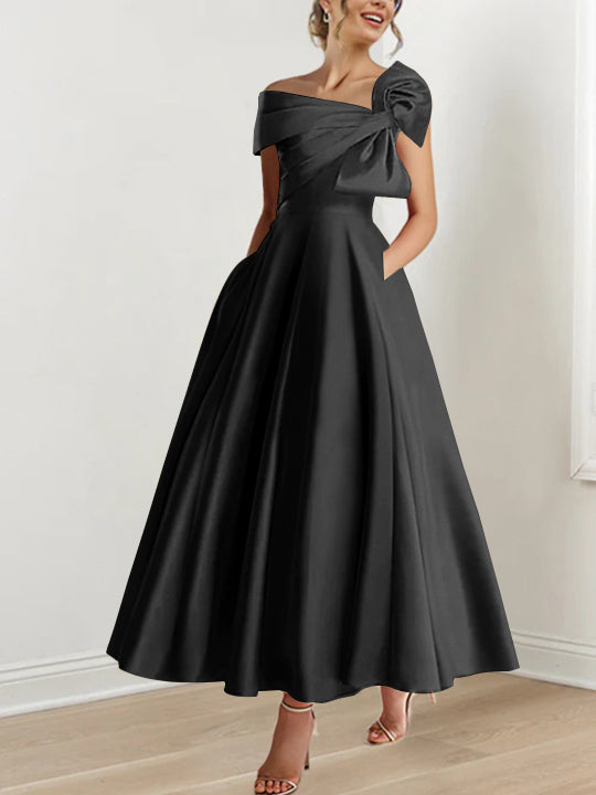 A-Line/Princess One-Shoulder 3/4 Length Sleeves Floor-Length Mother Of The Bride Dresses BabaMila