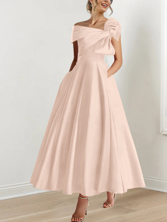 A-Line/Princess One-Shoulder 3/4 Length Sleeves Floor-Length Mother Of The Bride Dresses BabaMila