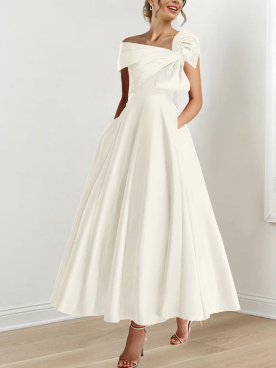 A-Line/Princess One-Shoulder 3/4 Length Sleeves Floor-Length Mother Of The Bride Dresses BabaMila