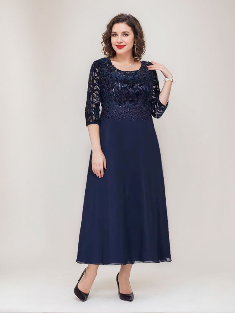 A-Line/Princess Scoop 3/4 Sleeves Ankle-Length Plus Size Mother Of The Bride Dresses With Appliques BabaMila