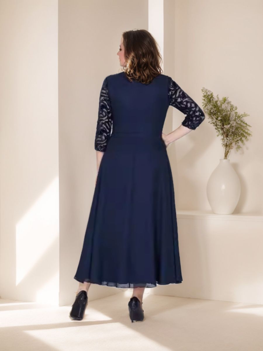 A-Line/Princess Scoop 3/4 Sleeves Ankle-Length Plus Size Mother Of The Bride Dresses With Appliques BabaMila