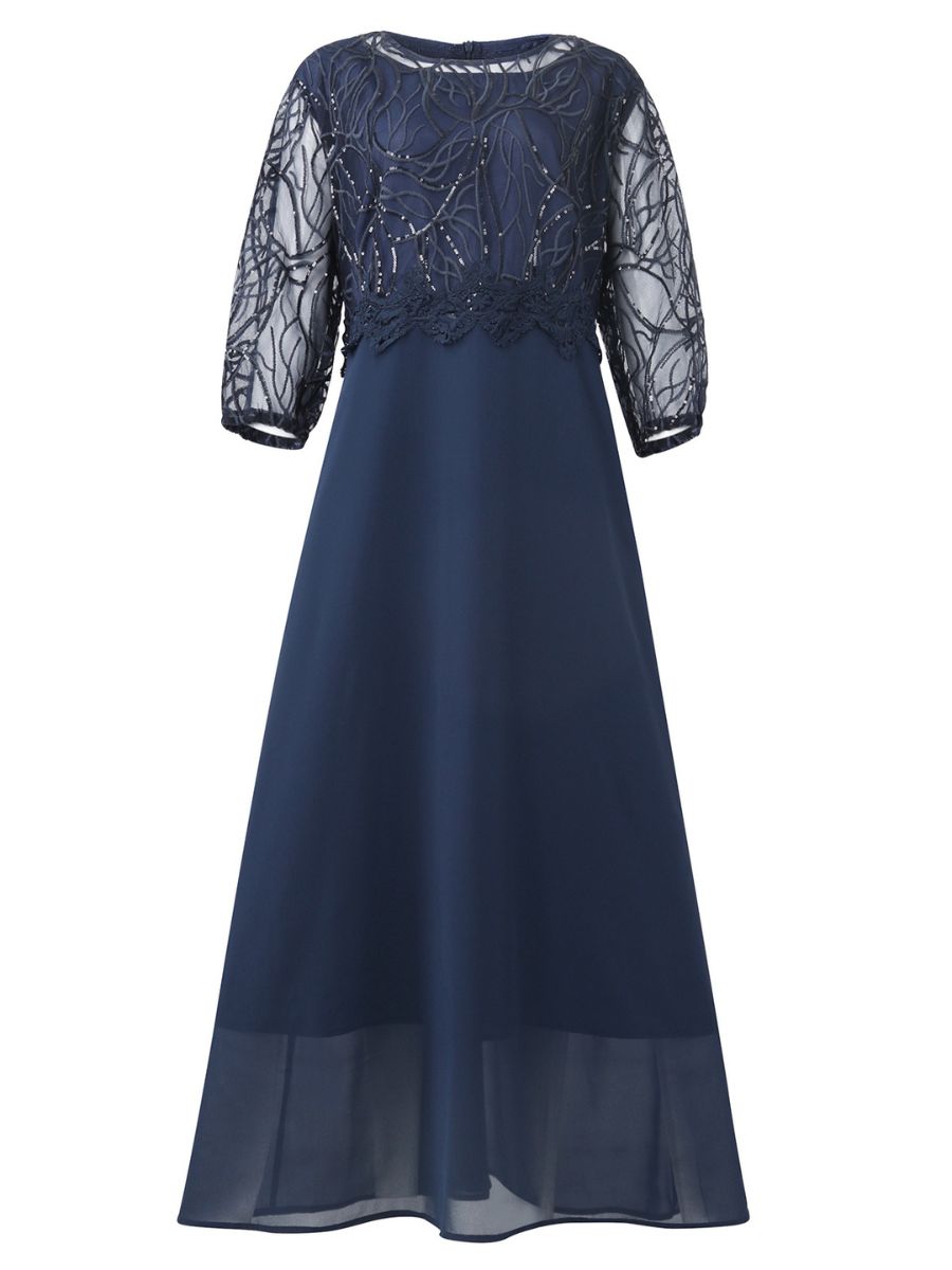 A-Line/Princess Scoop 3/4 Sleeves Ankle-Length Plus Size Mother Of The Bride Dresses With Appliques BabaMila