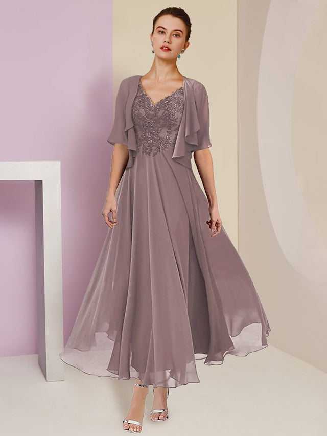A-Line/Princess V-Neck Tea-Length Mother Of The Bride Dresses BabaMila