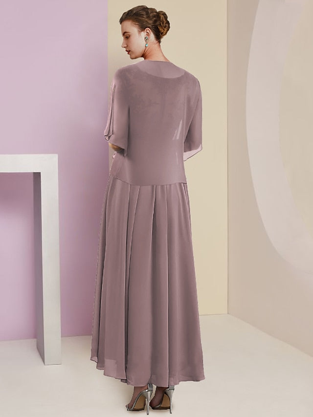 A-Line/Princess V-Neck Tea-Length Mother Of The Bride Dresses BabaMila