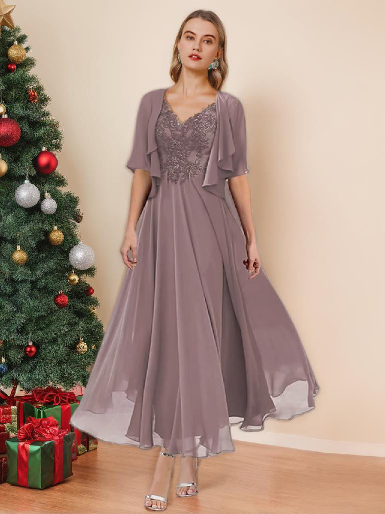 A-Line/Princess V-Neck Tea-Length Mother Of The Bride Dresses BabaMila