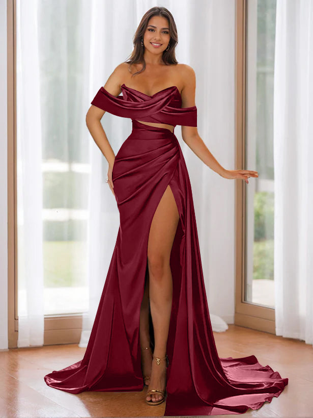 Trumpet Strapless Sweep Train Off-The-Shoulder Evening Dresses BabaMila