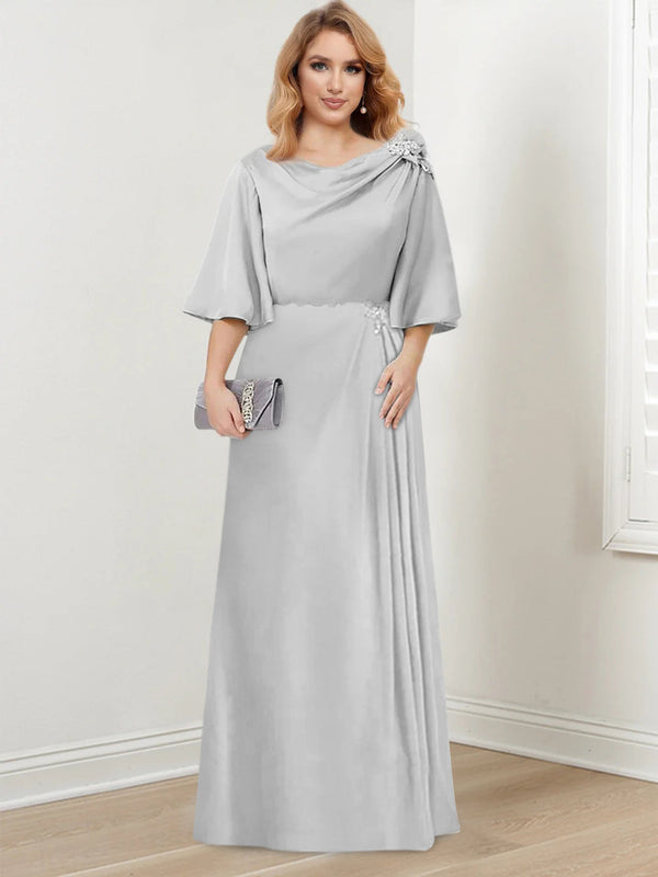 A-Line/Princess Scoop Neck 3/4 Length Sleeves Floor-Length Mother Of The Bride Dresses With Ruffles BabaMila