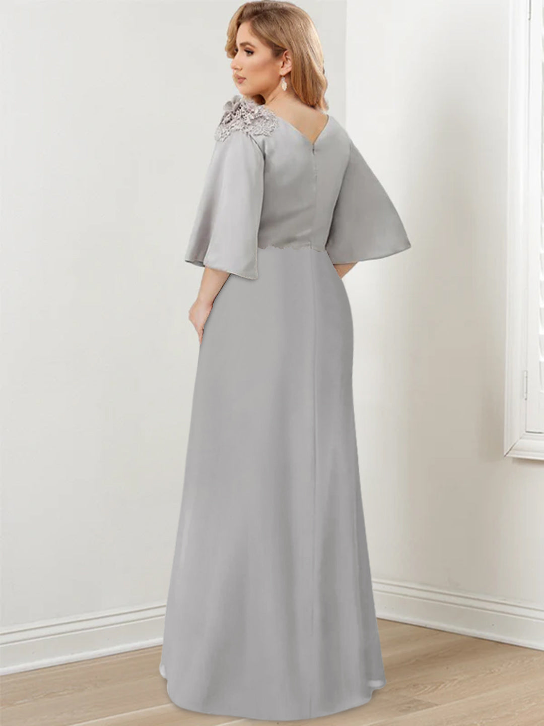 A-Line/Princess Scoop Neck 3/4 Length Sleeves Floor-Length Mother Of The Bride Dresses With Ruffles BabaMila