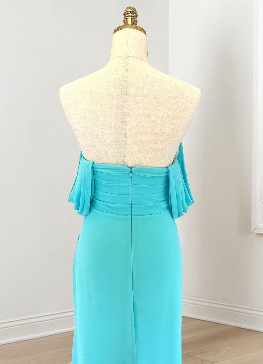 Sheath/Column Off-the-Shoulder Sleeveless Elegant Bridesmaid Dresses with Ruches BabaMila