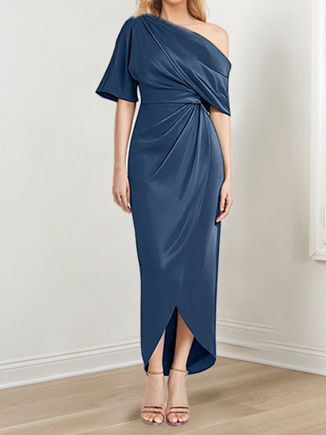 A-Line/Princess One-Shoulder 3/4 Length Sleeves Floor-Length Mother Of The Bride Dresses BabaMila