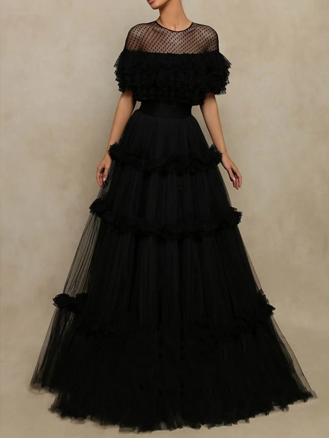A-Line/Princess Sheer Neck Tulle Long Dresses Prom Dresses BabaMila
