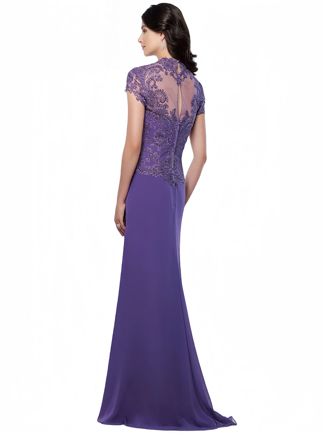 Sheath/Column Sweetheart Short Sleeves Floor-Length Plus Size Mother Of The Bride Dresses With Appliques Lace BabaMila