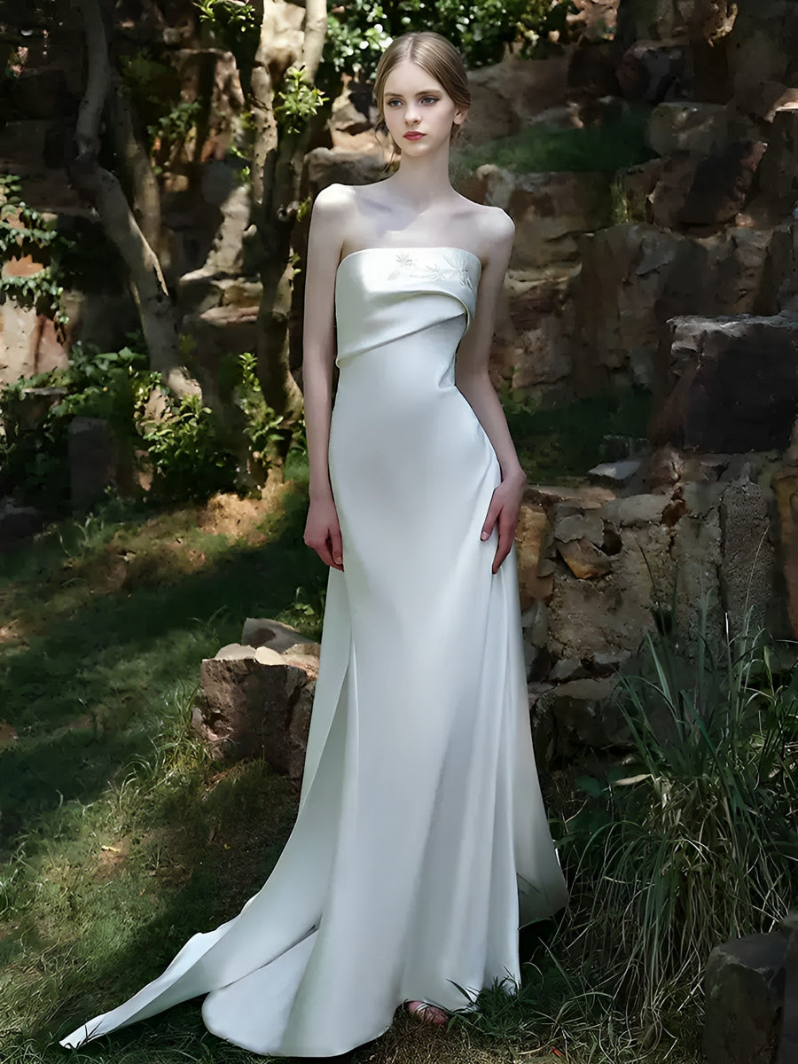 Minimalist Trumpet/Mermaid Strapless Sleeveless Wedding Dresses with Embroidery BabaMila
