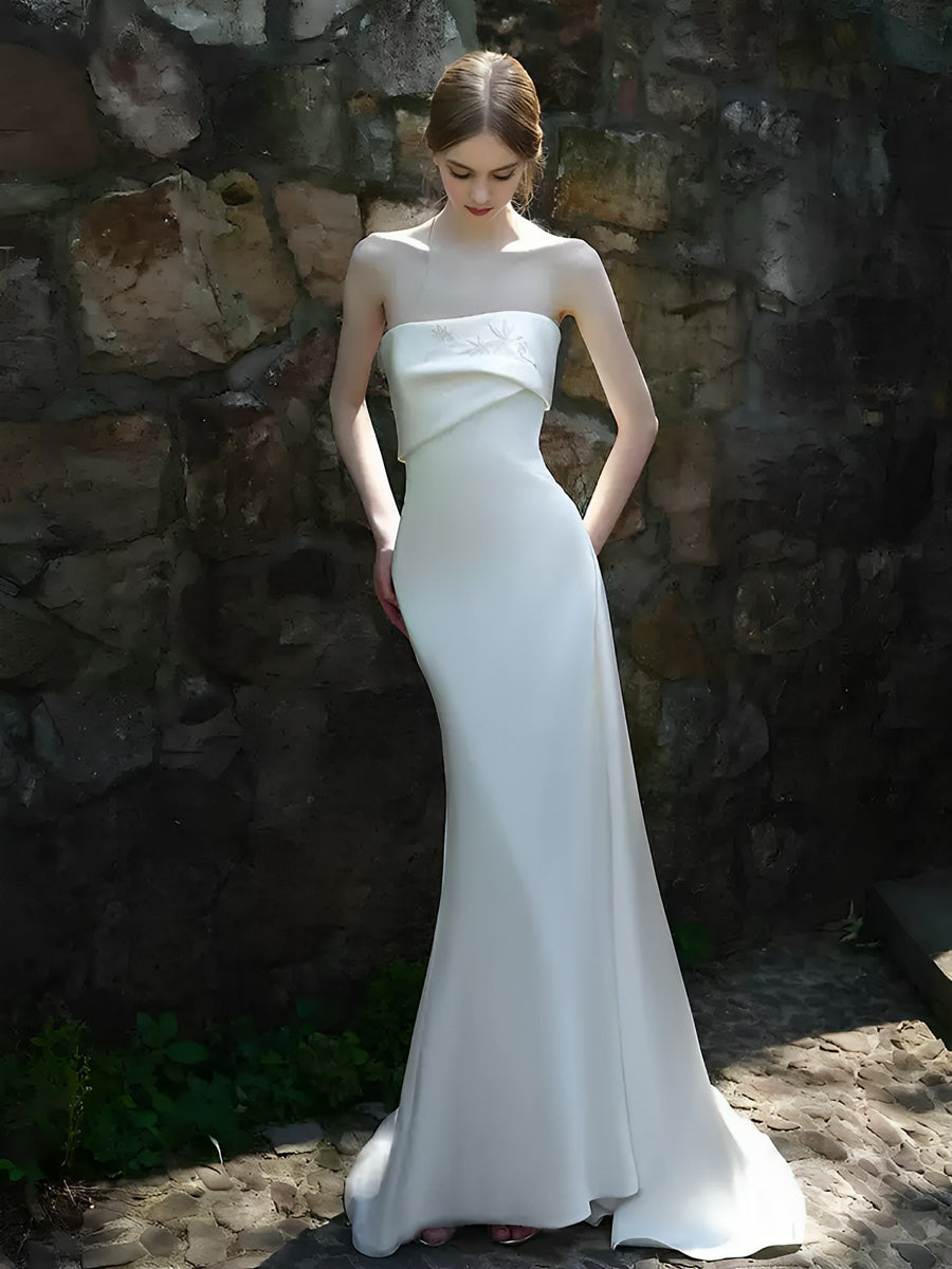 Minimalist Trumpet/Mermaid Strapless Sleeveless Wedding Dresses with Embroidery BabaMila