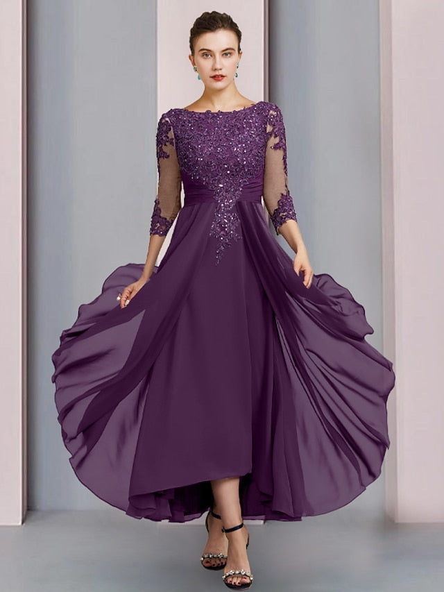 A-Line/Princess Scoop Tea-Length Mother Of The Bride Dresses BabaMila