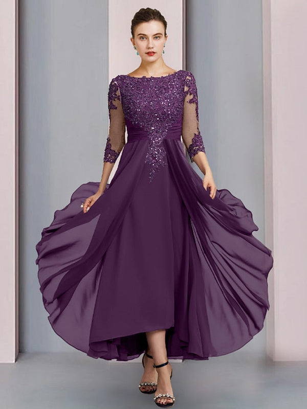 A-Line/Princess Scoop Tea-Length Mother Of The Bride Dresses BabaMila