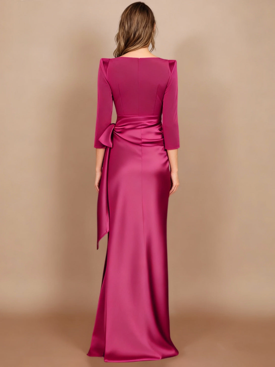 Sheath/Column Scoop 3/4 Length Sleeves Floor-Length Plus Size Mother Of The Bride Dresses With Bow BabaMila