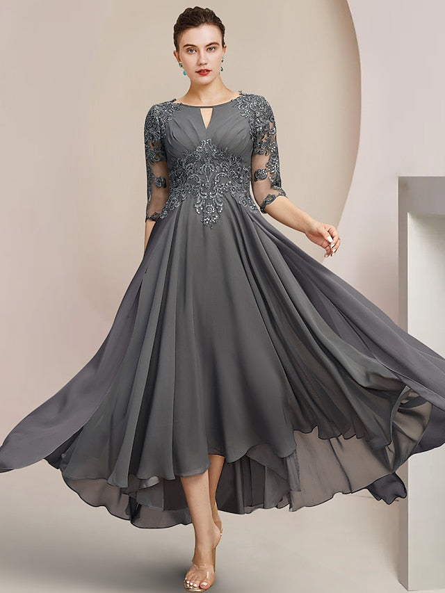 A-Line/Princess Scoop Tea-Length Mother Of The Bride Dresses BabaMila