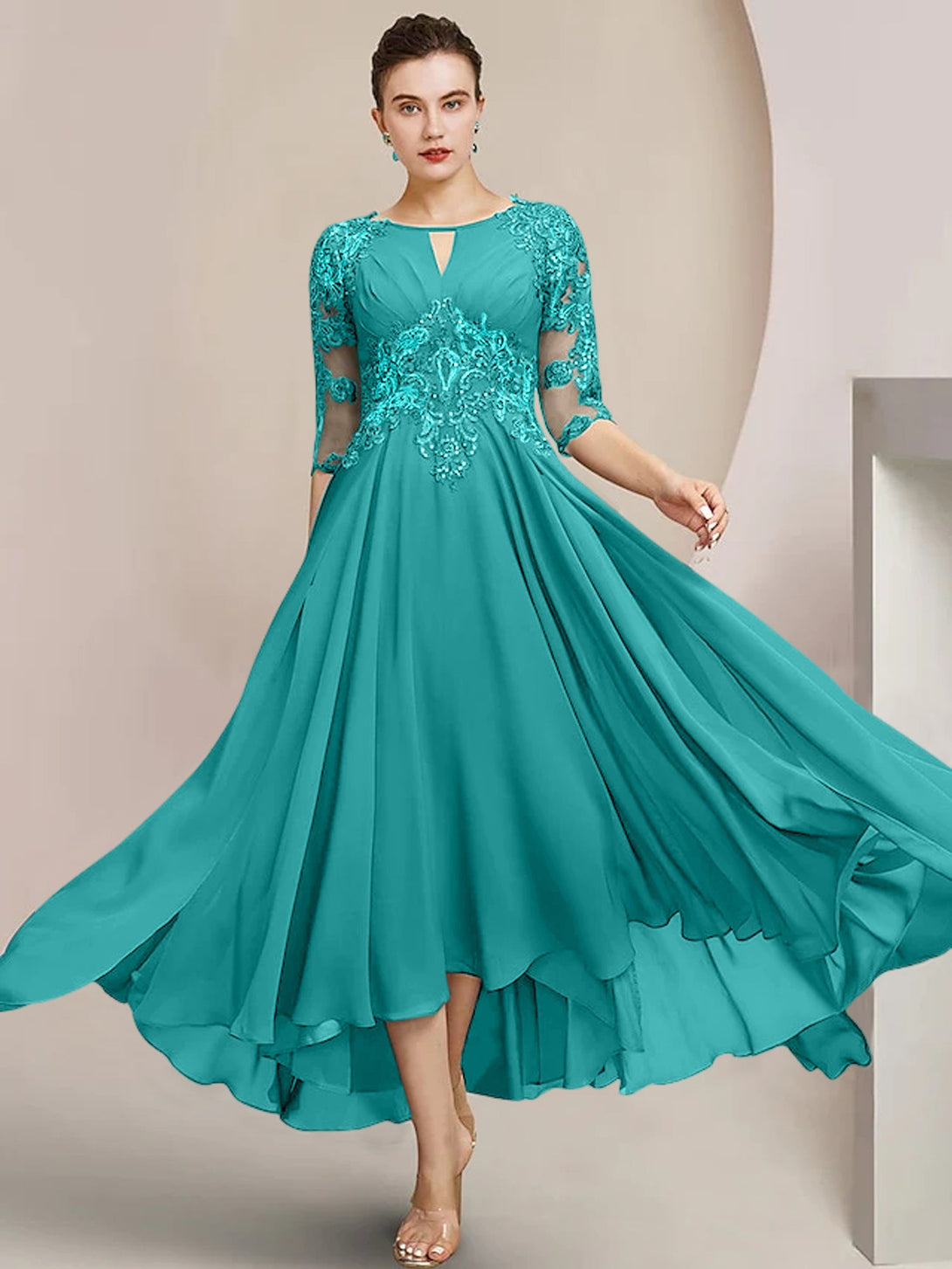 A-Line/Princess Scoop Tea-Length Mother Of The Bride Dresses BabaMila