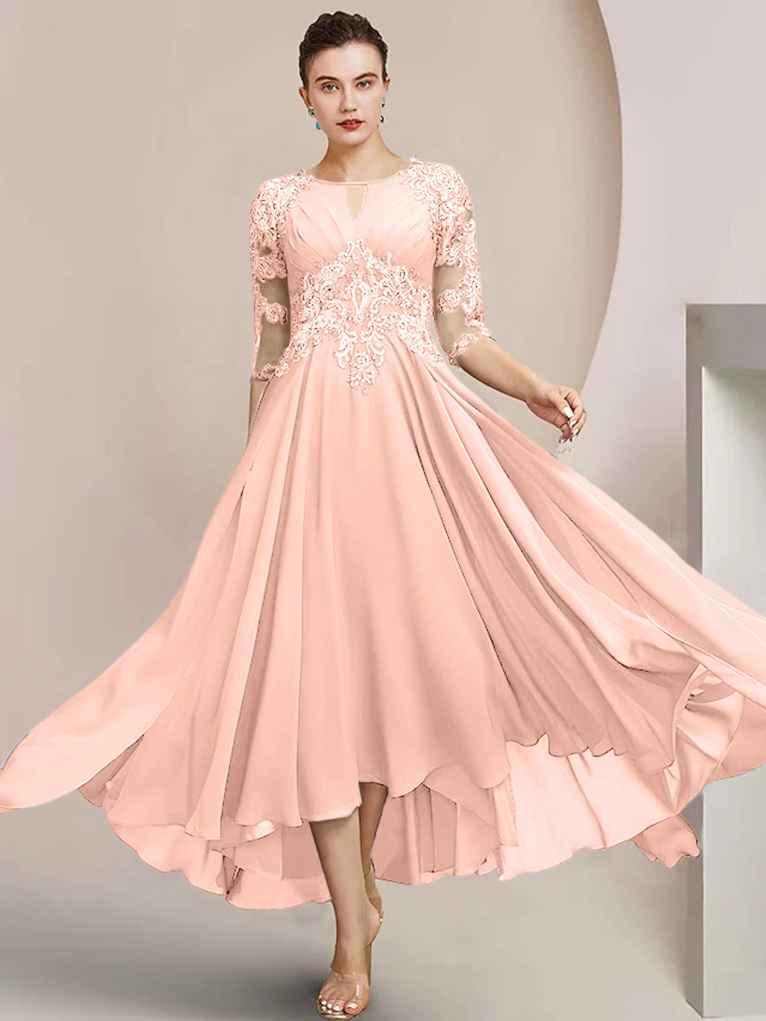 A-Line/Princess Scoop Tea-Length Mother Of The Bride Dresses BabaMila