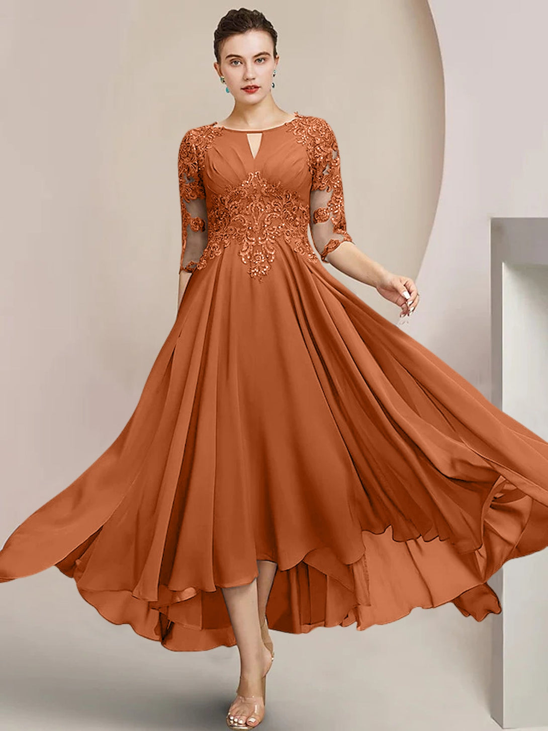 A-Line/Princess Scoop Tea-Length Mother Of The Bride Dresses BabaMila