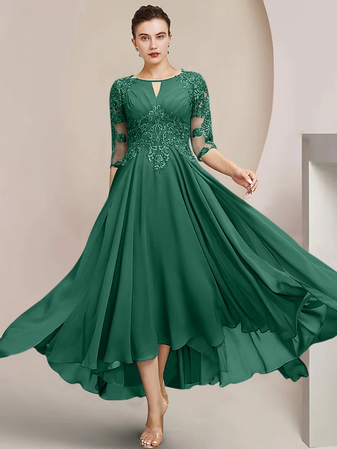 A-Line/Princess Scoop Tea-Length Mother Of The Bride Dresses BabaMila