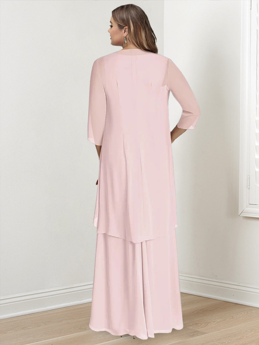 Sheath/Column V-Neck Sleeveless Floor-Length Plus Size Mother Of The Bride Dresses With Wraps BabaMila